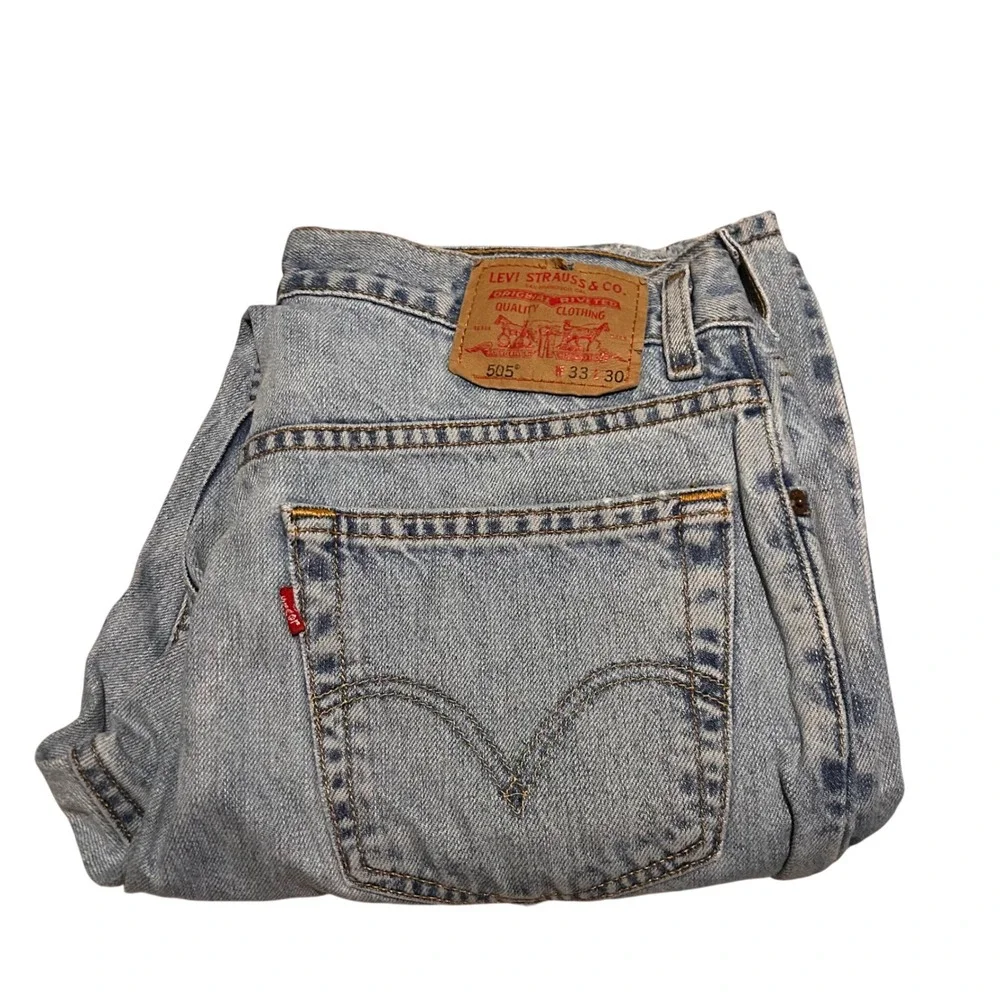 Y2K‎ Levis 505 Regular Fit Jeans Mens 33x30 Light Wash Blue Straight Leg Denim
